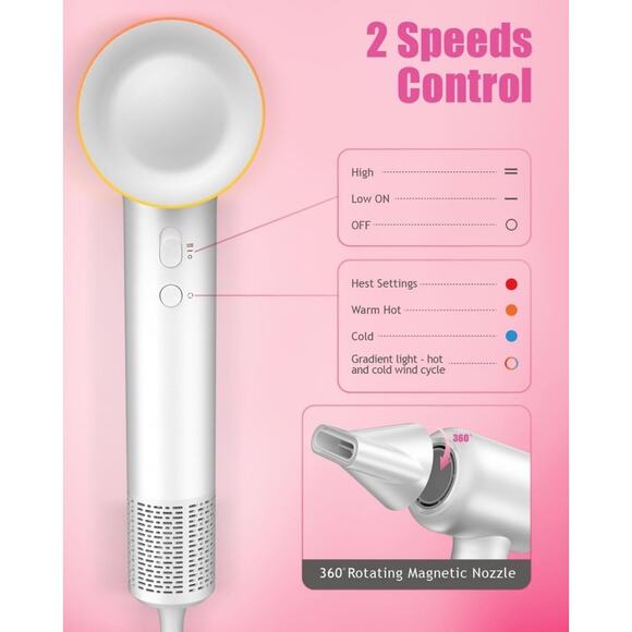 NWT Hair High Speed Brushless Motor 1600W Negative Ionic Low Noise Blow Dryer - Picture 4 of 7